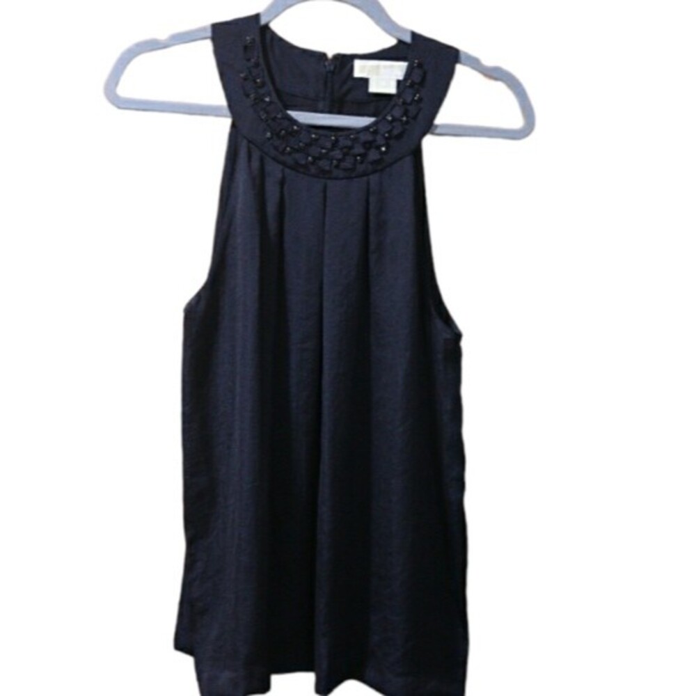 Michael Michael Kors Black Beaded Pleated Yoke Sleeveless Shell Top 12
